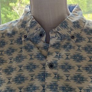 NWT Copper & Oak Supply Short Sleeve Shirt   Cotton    Antique White/Blue    XL